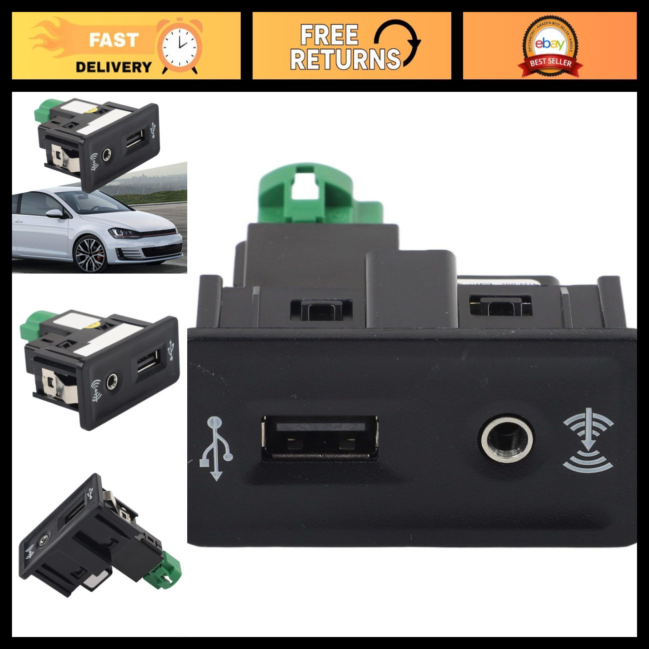 USB AUX Socket Switch for CarPlay Media, Compatible with GOLF 7 MK7 & PASSAT B8,