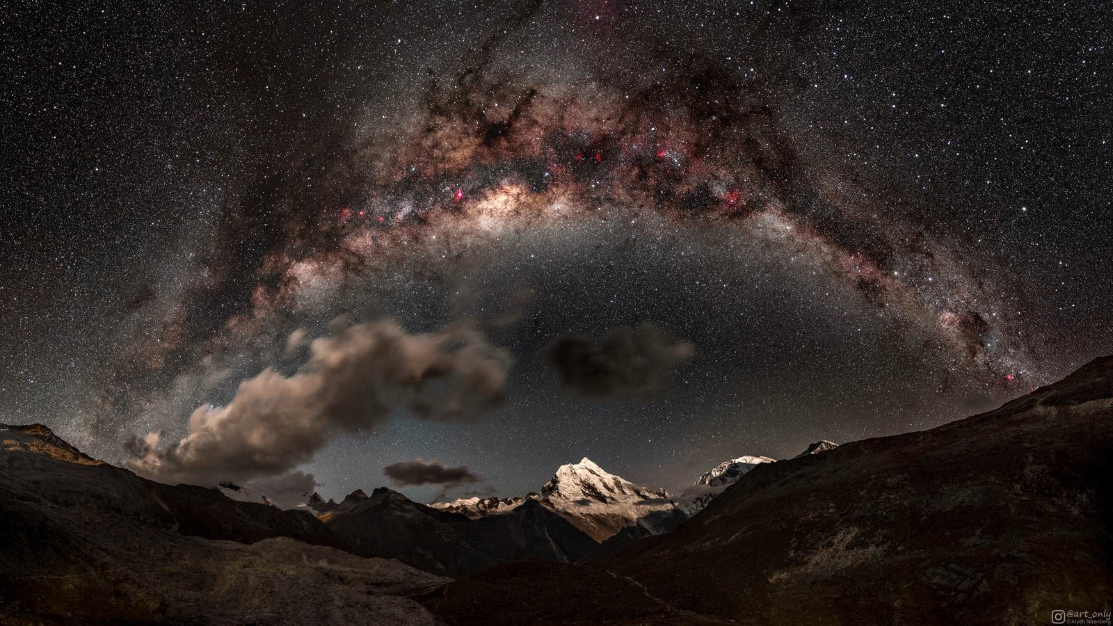 Landscape nature milky way mountains snowy peak Custom Gaming Mat Desk