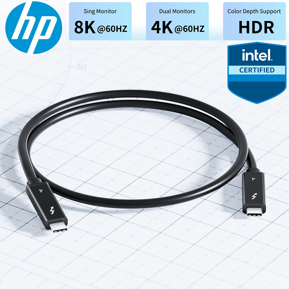 Genuine HP Thunderbolt 4 Cable 3 USB4 80cm 40Gbps 100W 4K 8K Dock G2 G4 4J0A2AA
