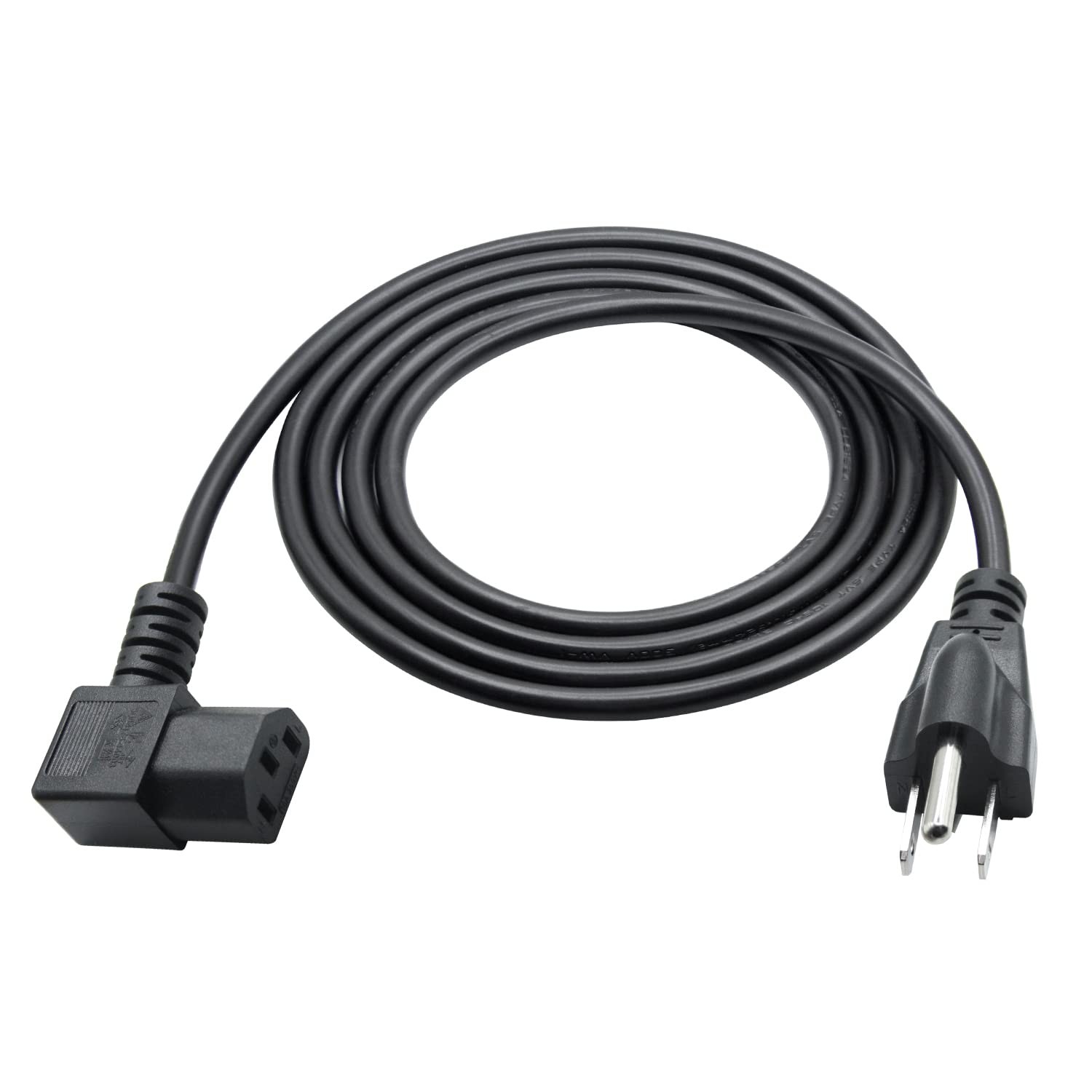 Right Angle Computer Power Cord 5.9FT3 Prong Left Angle Monitor Power Cord