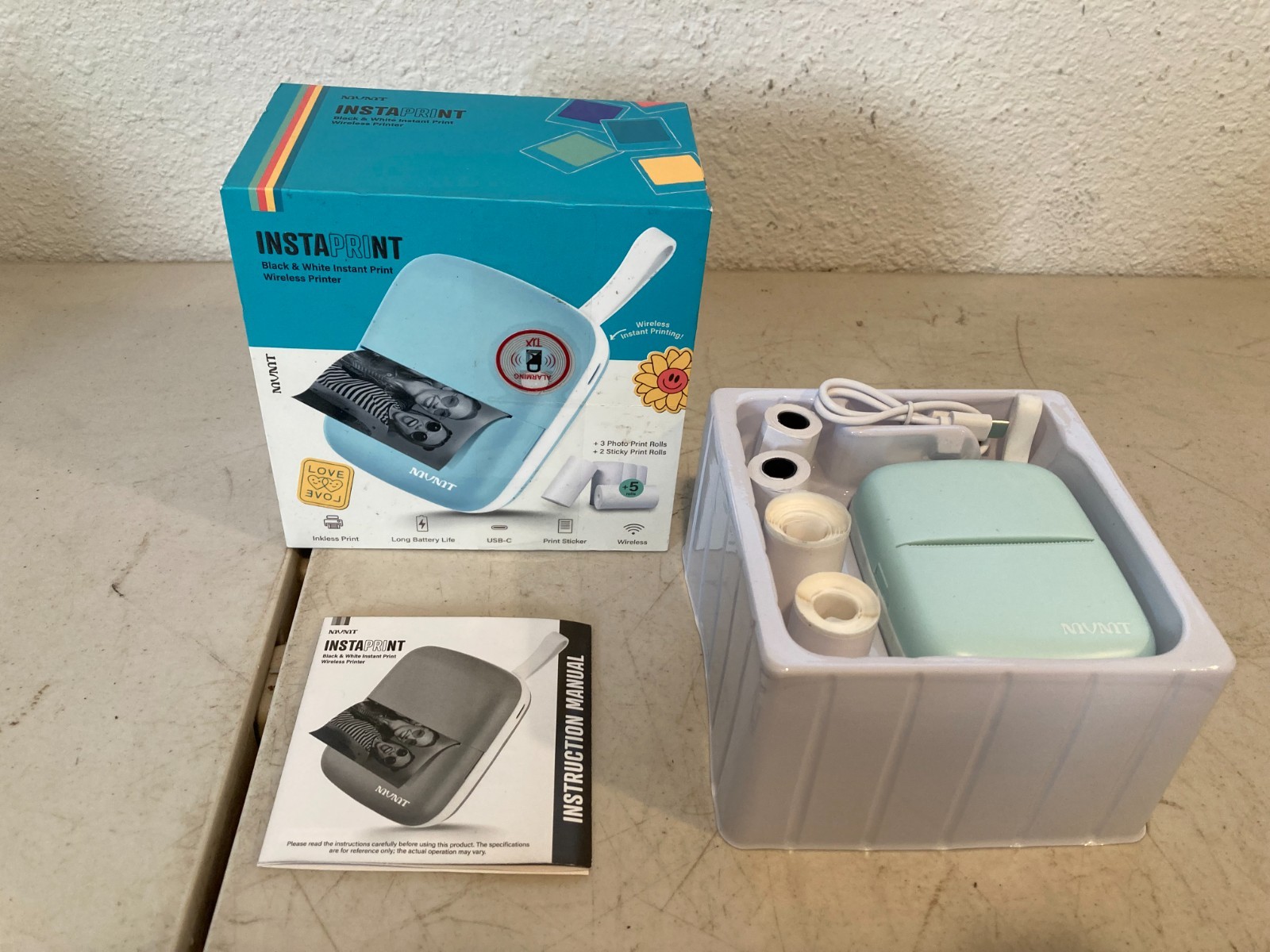 InstaPrint Wireless Portable Mini Photo Printer - Black & White Instant Printer