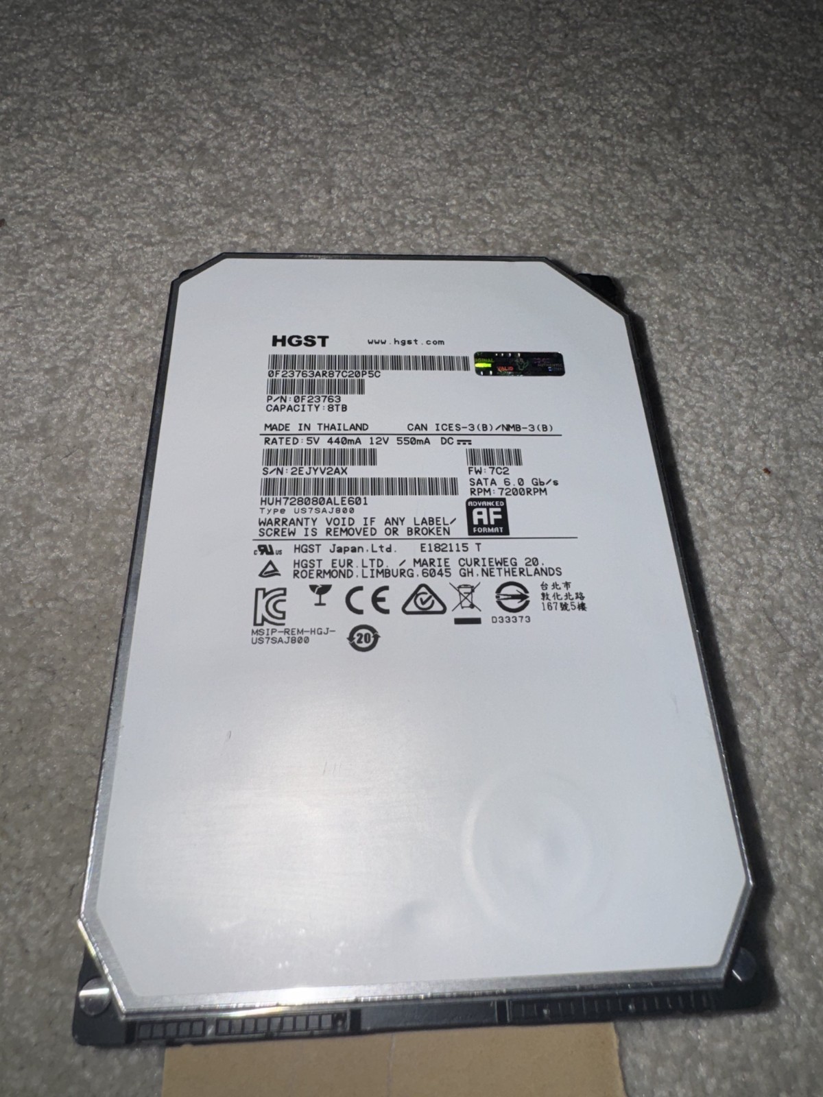 HGST Ultrastar He8 Helium 8TB, Internal, 7200RPM, 3.5" Hard Drive