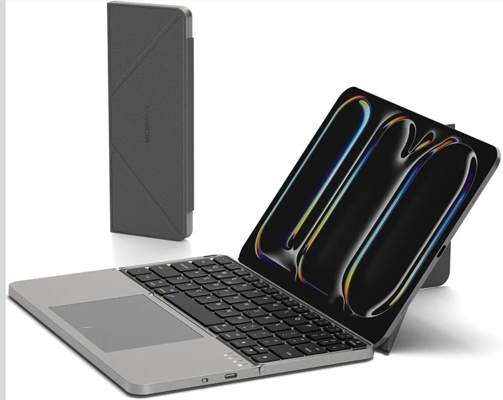 MicroPack Foldable Bluetooth Keyboard with Touchpad & Stand, PU Leather Cover...