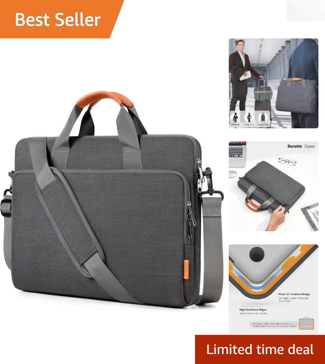 Elegant Grey Laptop Case for 17-18 Inch Devices - Water-Resistant with 5 Pockets
