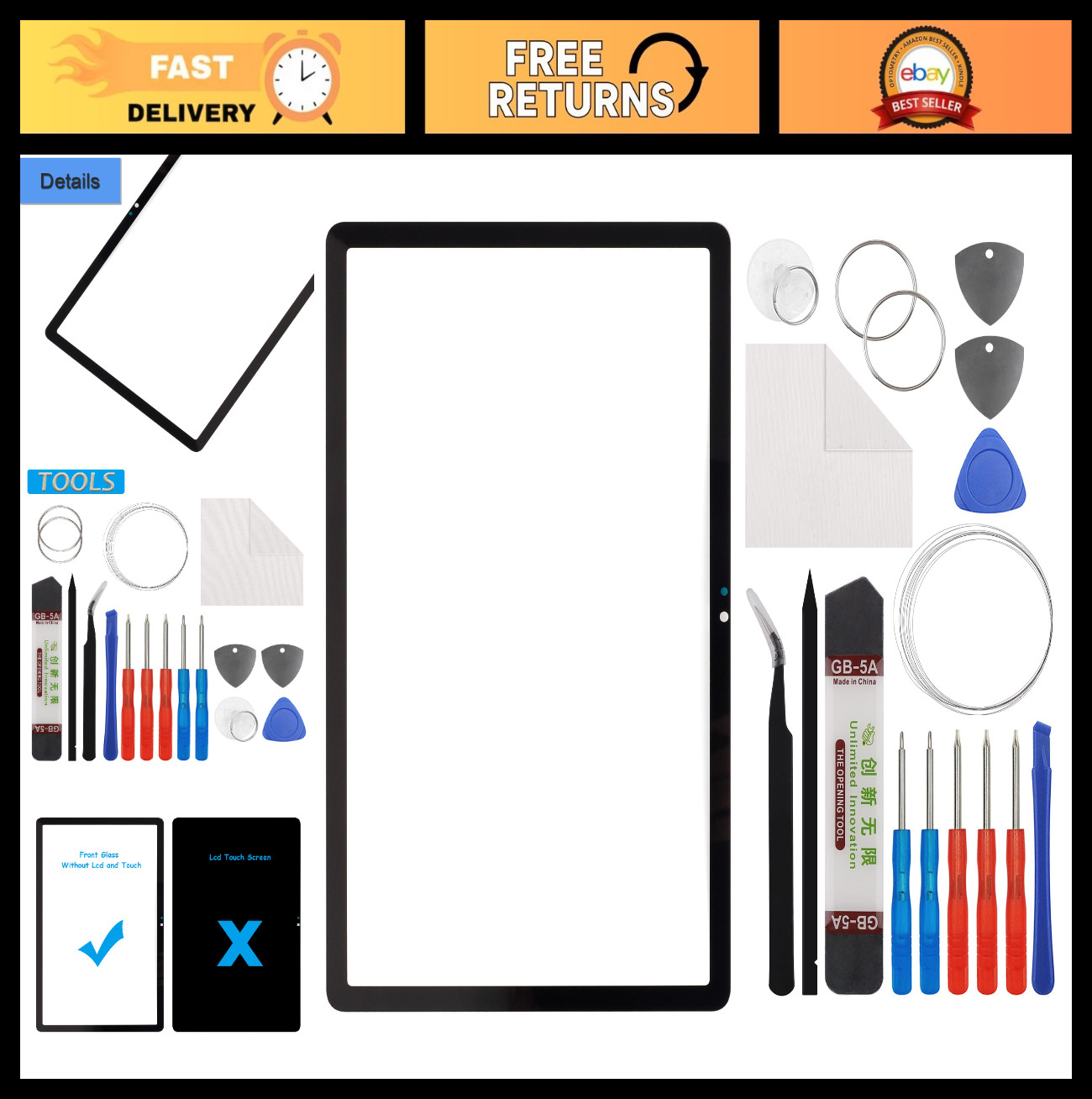 Front Glass Replacement for Lenovo Tab M10 Plus 3rd Gen 10.61" - Repair Tools In