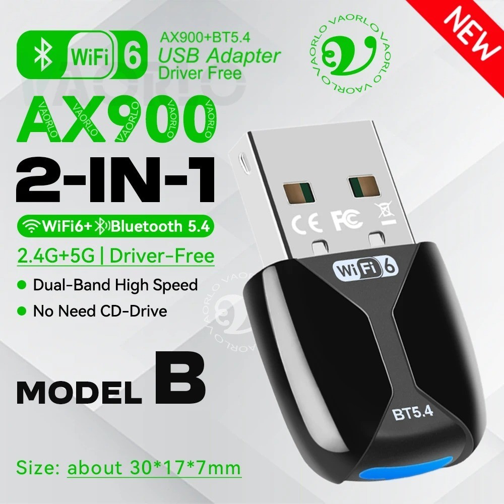 2-in-1 USB WiFi 6 AX900 Dual Band Adapter & Bluetooth 5.4 Wireless Network Dongl