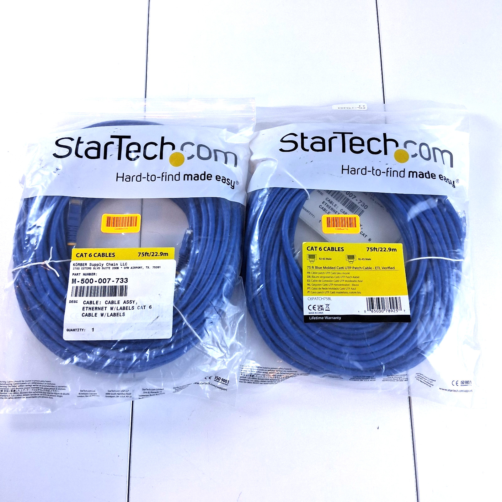 StarTech.com 75ft CAT6 Ethernet Cable - Blue - 100W PoE UTP 650MH 2 pack
