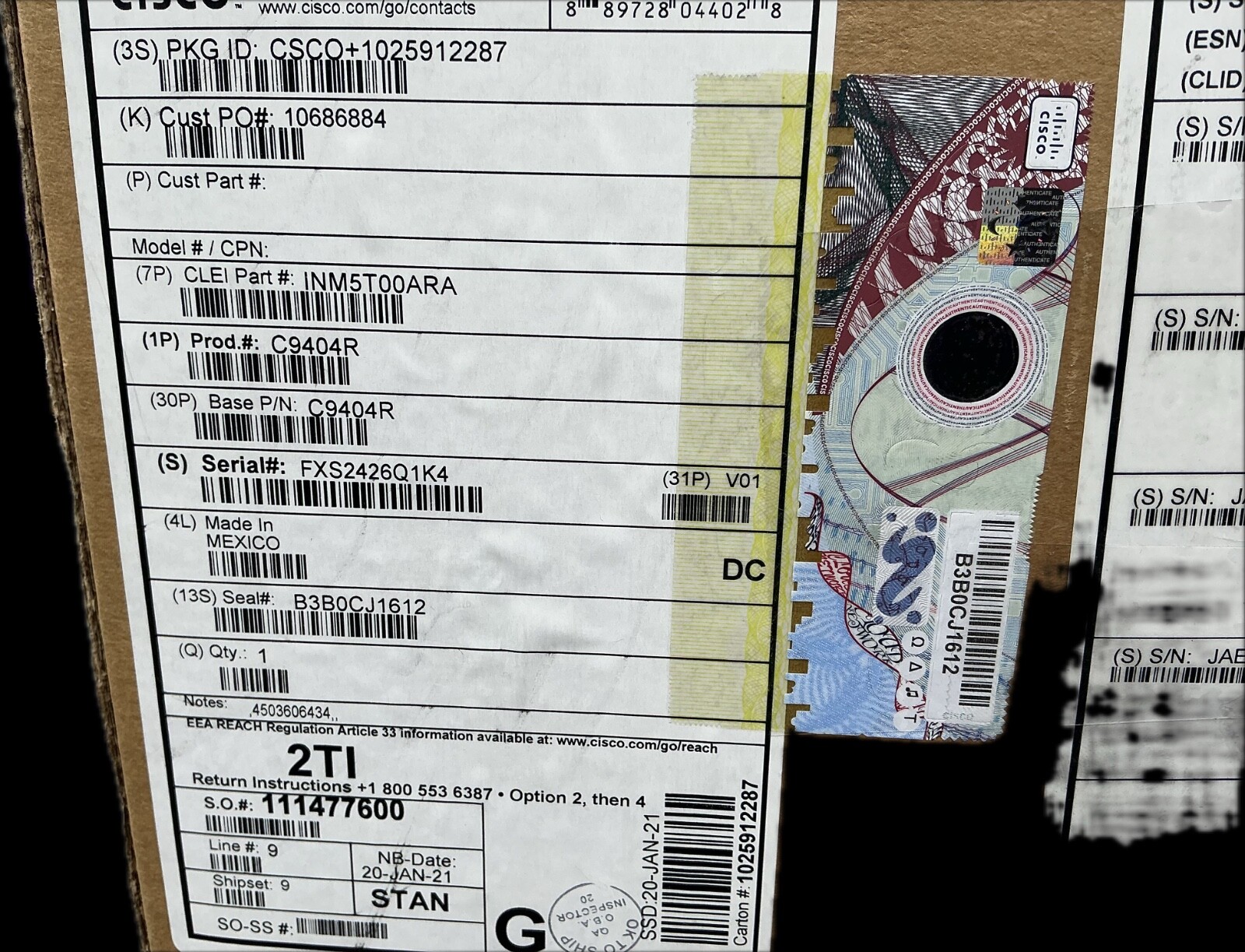 NEW Cisco C9404R= 1xC9400-SUP-1XL. 1XC9400 LC-24XS, 4X3200AC