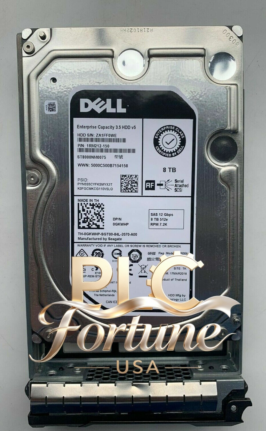 New Dell 0GKWHP GKWHP ST8000NM0075 Seagate 3.5" 8TB 12Gb 7.2K SAS HDD W/Tray