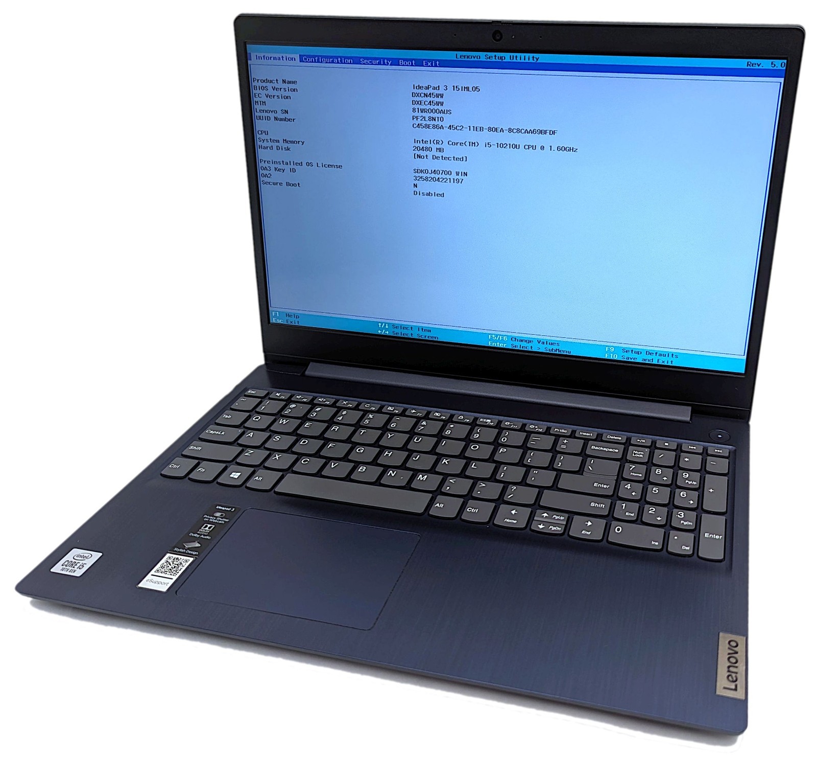 Incomplete Lenovo IdeaPad 3 15IML05 15.6" Touch Laptop i5-10210U 1.6GHz 20GB RAM