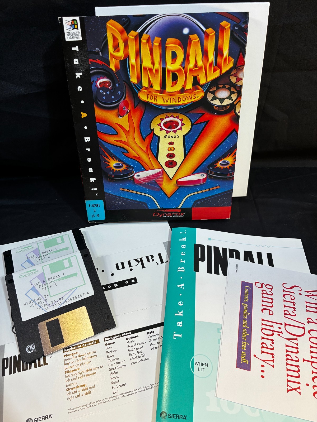 TAKE A BREAK PINBALL FOR WINDOWS 1993 Dynamix 3.5" Floppy Disks 100% COMPLETE