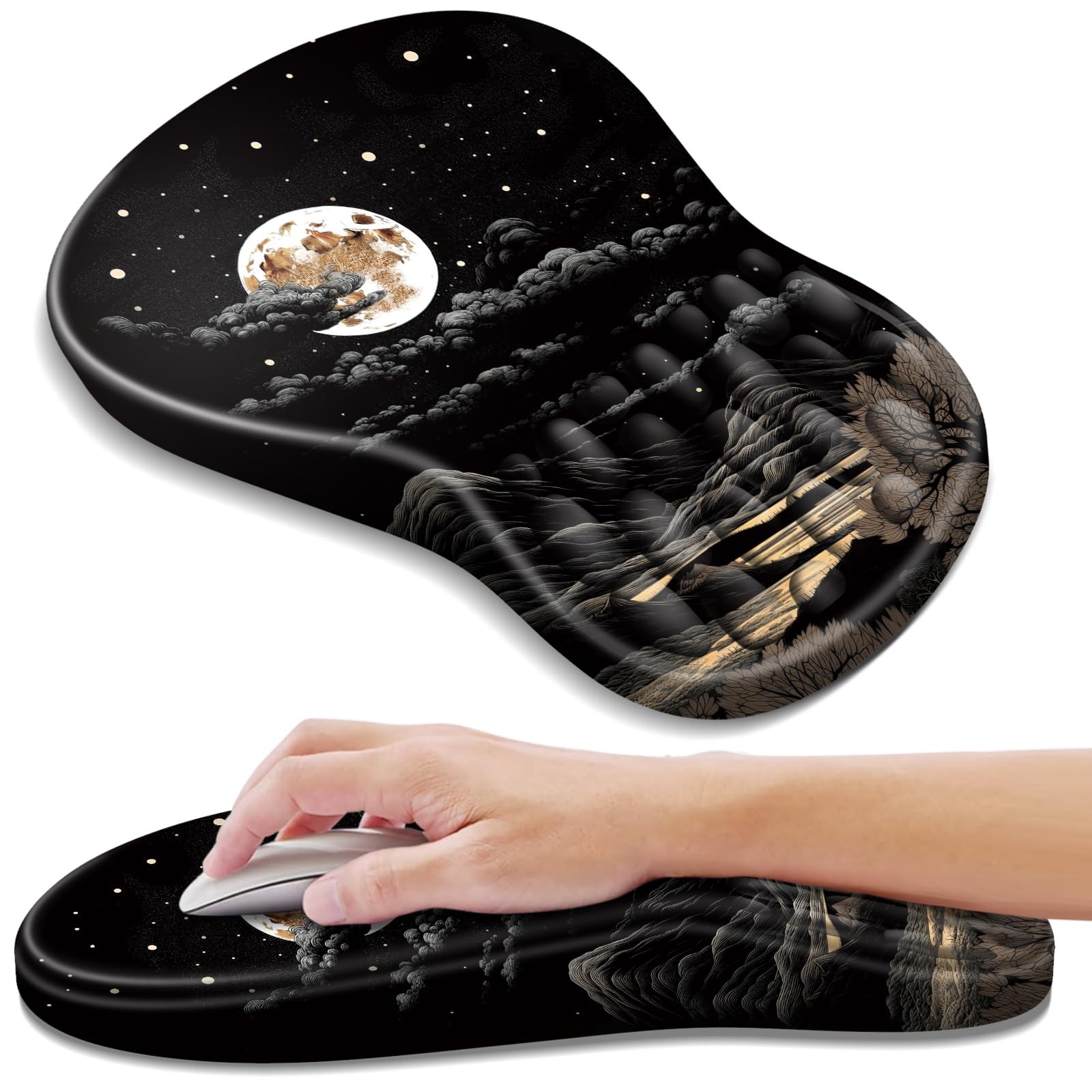 Ergonomic Mouse Pad w/ Wrist Rest Memory Foam Office Moon Desk Mat Protector