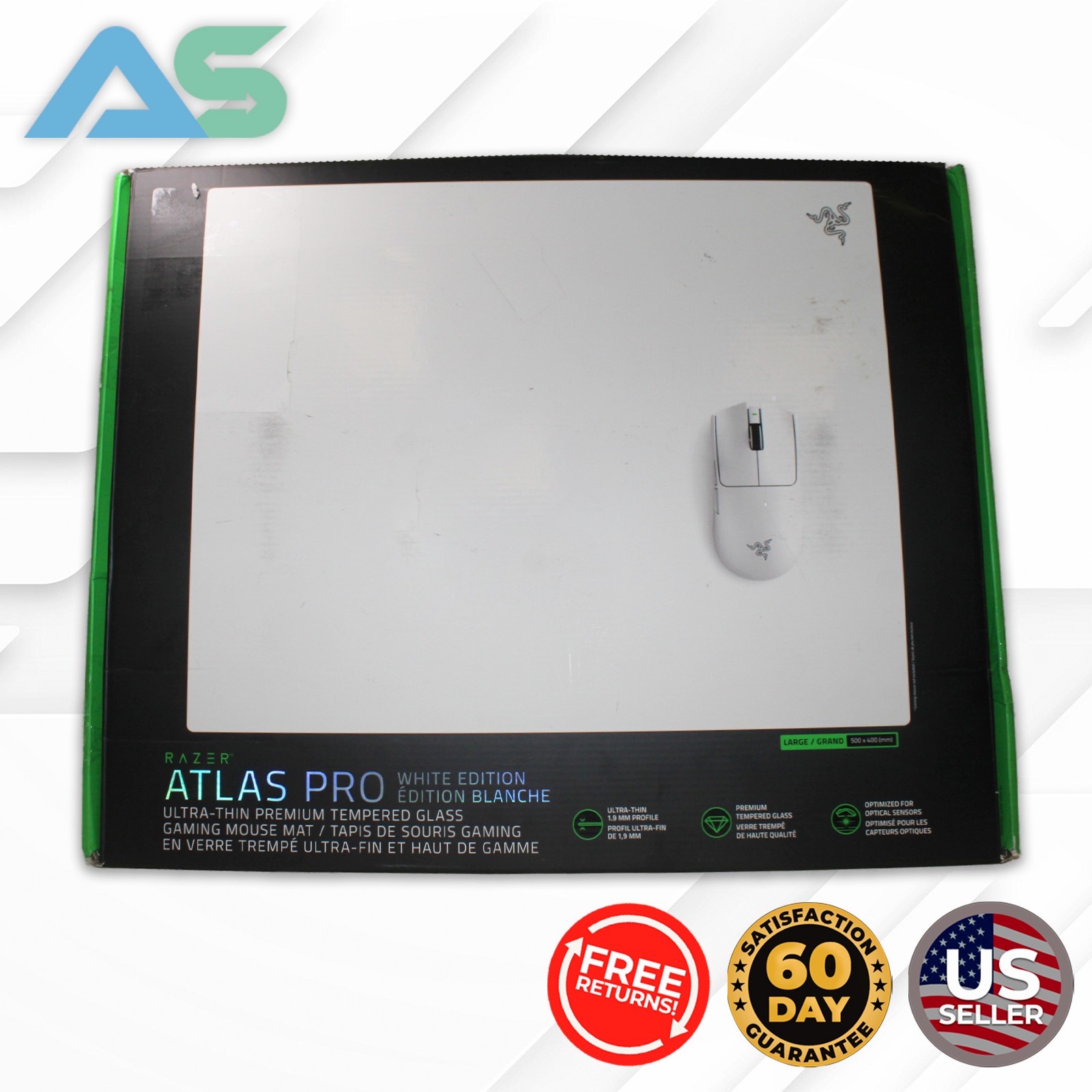Razer Atlas Pro Ultra-Thin Premium Tempered Glass Gaming Mouse Mat White Edition
