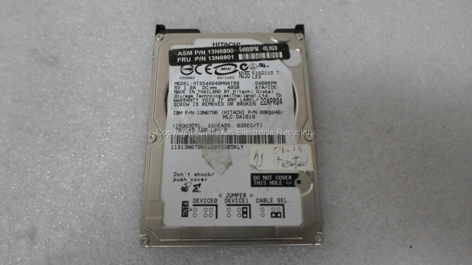 Hitachi IBM HTS548040M9AT00 13N6800 13N6801 13N6796 40GB 5400 RPM IDE 2.5" HDD