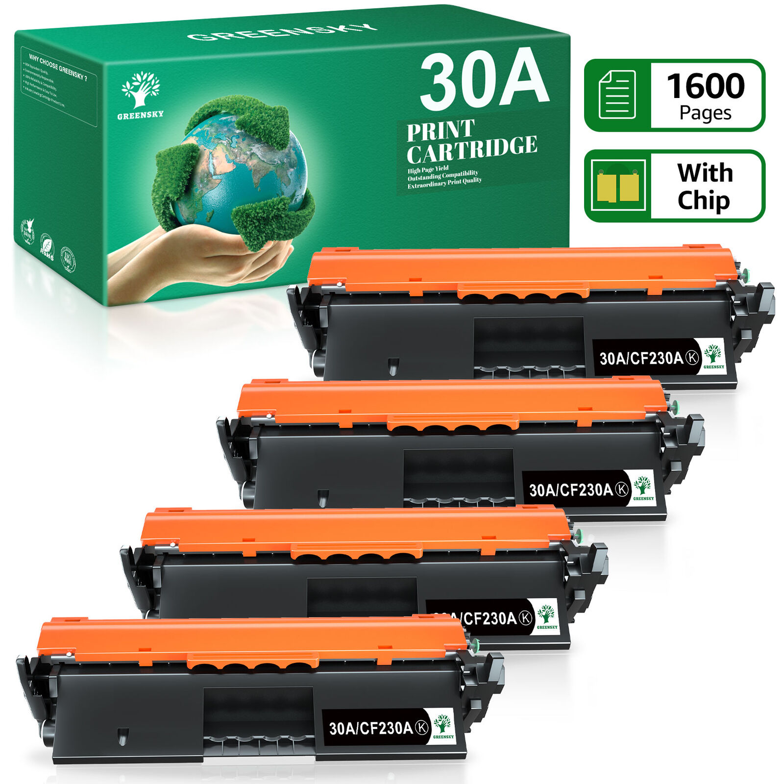 4-Pack CF230A Toner Cartridge replacement for HP LaserJet MFP M227fdw M227fdn