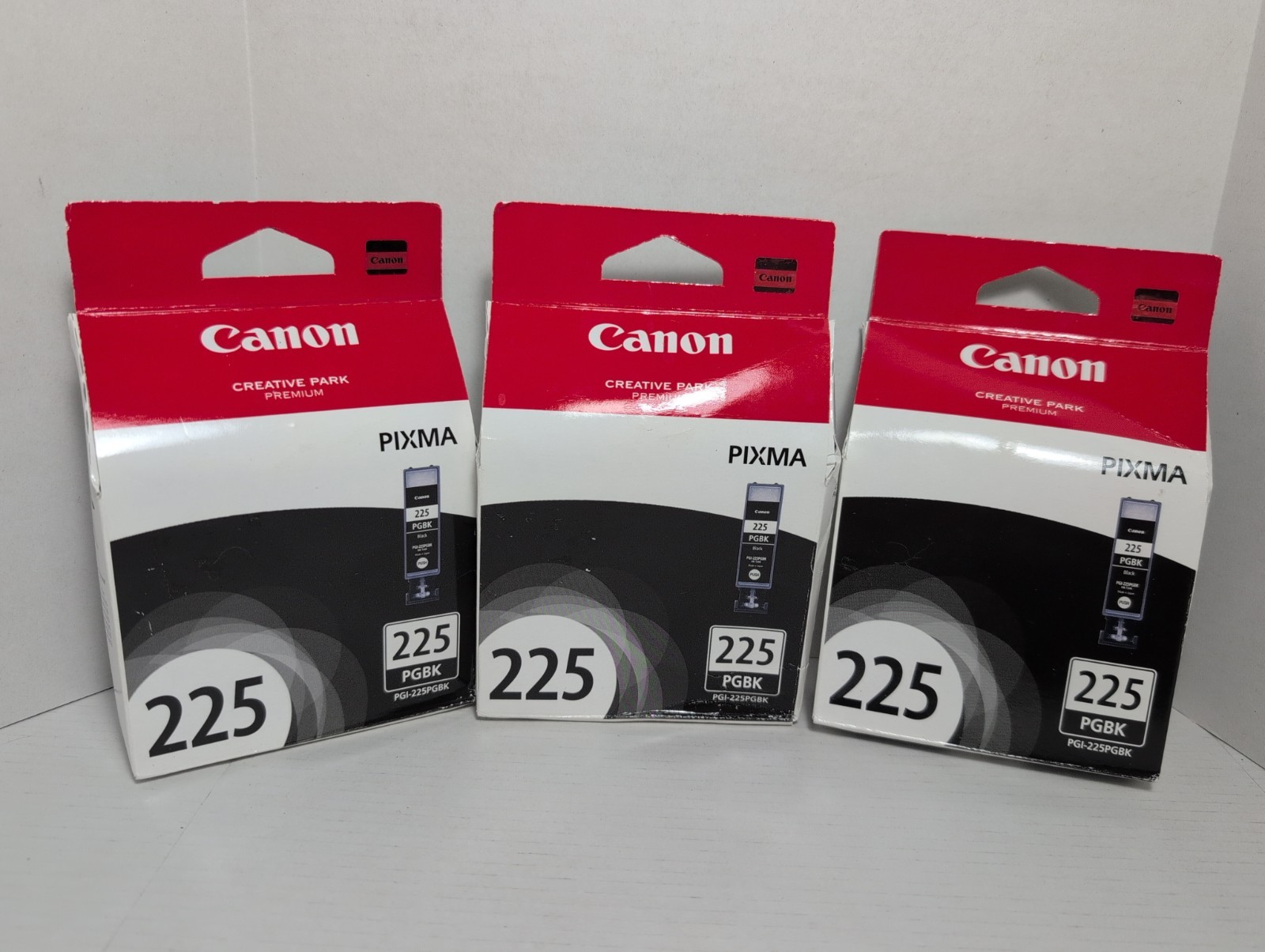 Lot of 3 Genuine Canon 225 PGBK Black Ink Cartridges Sealed PGI-225PGBK