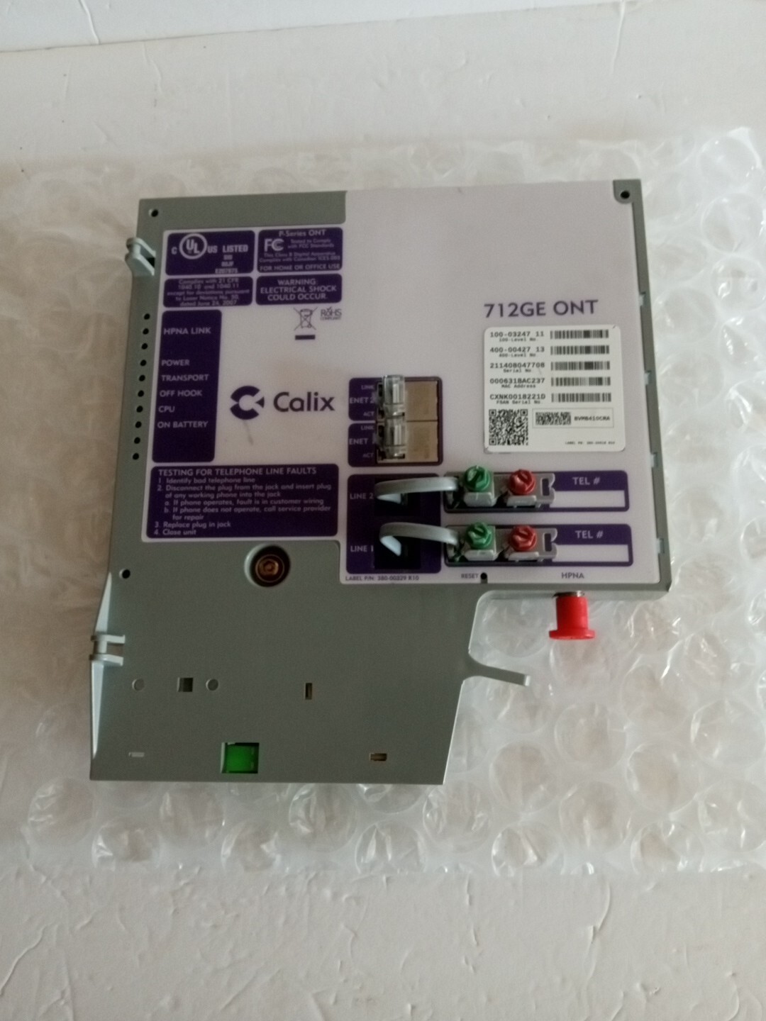 Calix 712GE ONT 2 POTS 2 GE 1 RF 100-03247