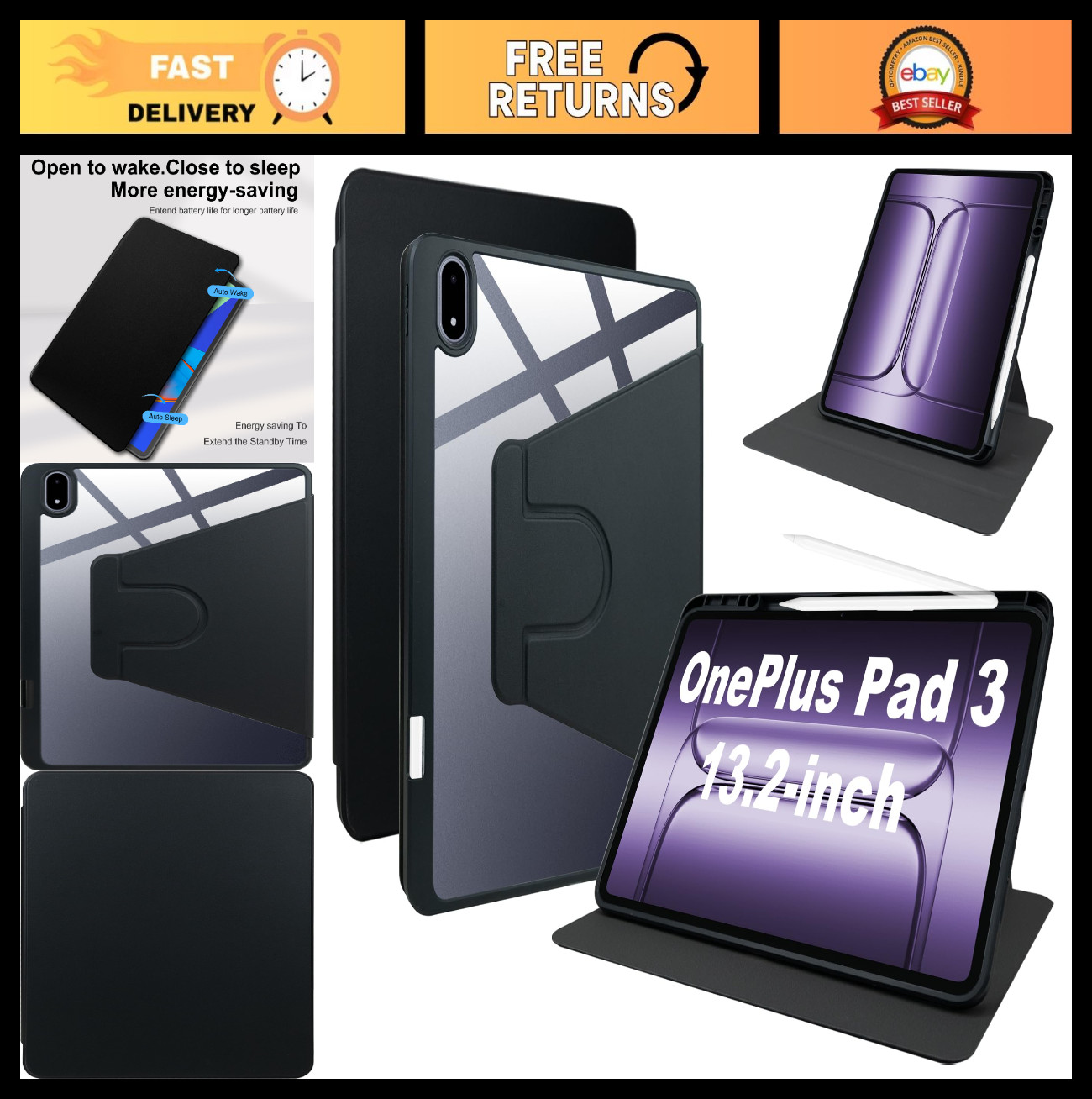 360° Swivel Case for OnePlus Pad 3 - Lightweight, Scratch Resistant, Pen Slot, B