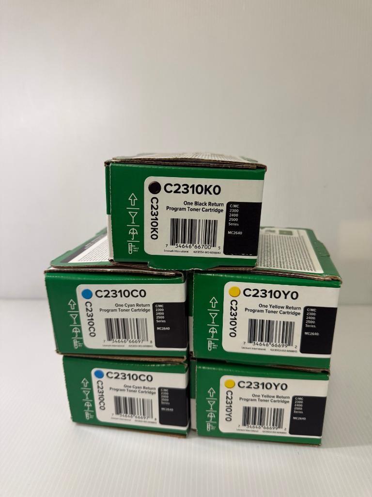 Lot of 5 NEW Genuine Lexmark C2310 Toner Cartridges C2310K0 C2310C0 C2310Y0