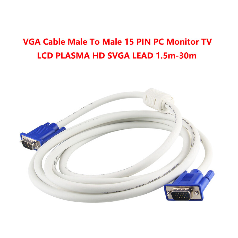 VGA Cable Male To Male 15 PIN PC Monitor TV LCD PLASMA HD SVGA LEAD 1.5m-30m 