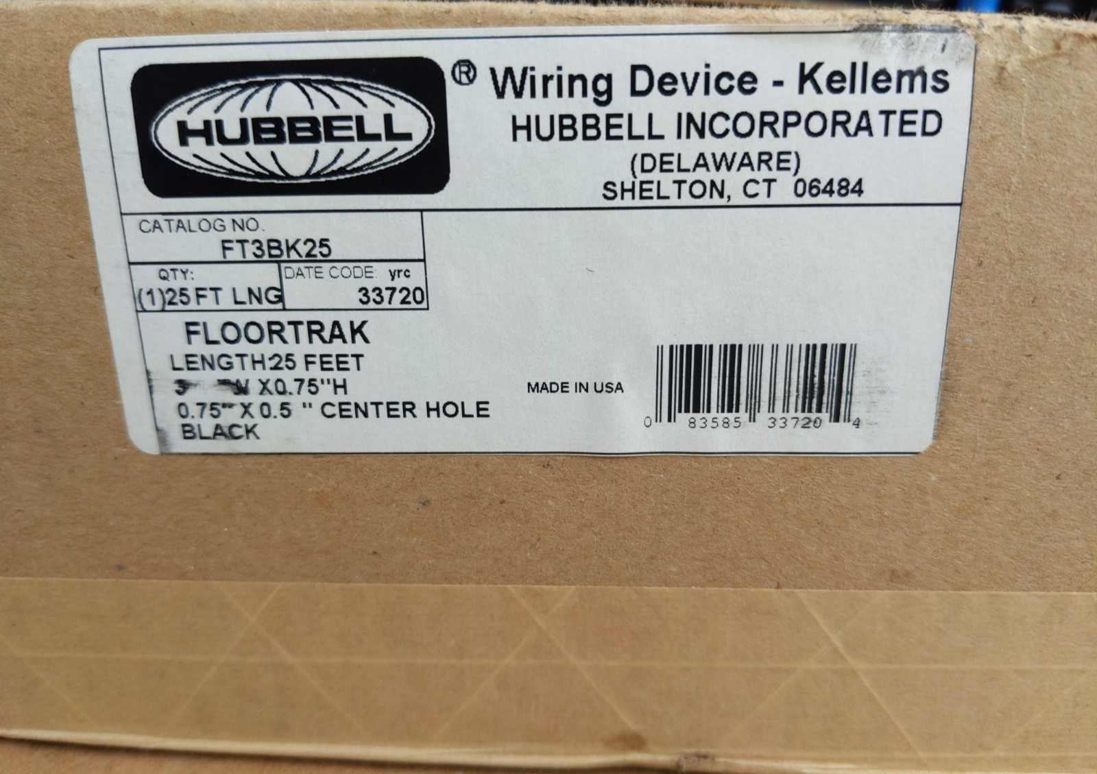 Hubbell FT3BK25 FloorTrak 3 Cable Cover Floor Guard 25ft Black PVC New USA