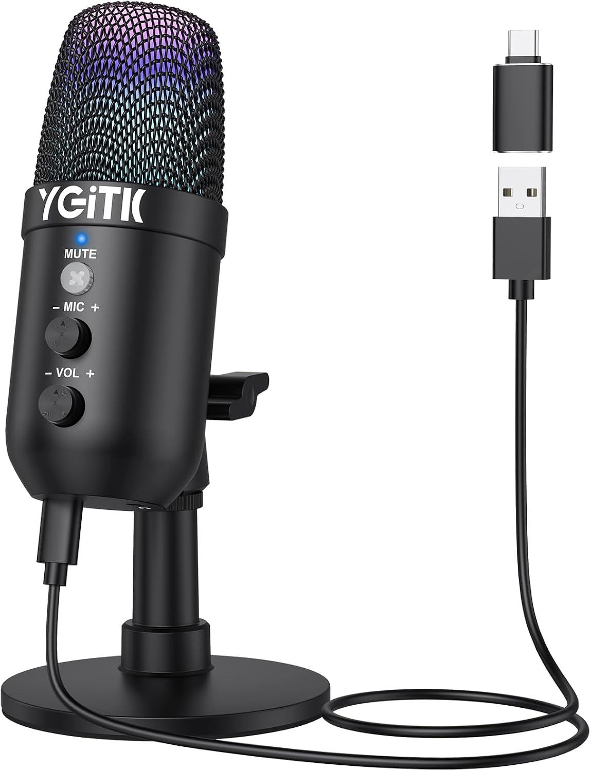USB Gaming Microphone with RGB Lights Stand for PC Mac PS4, PS5