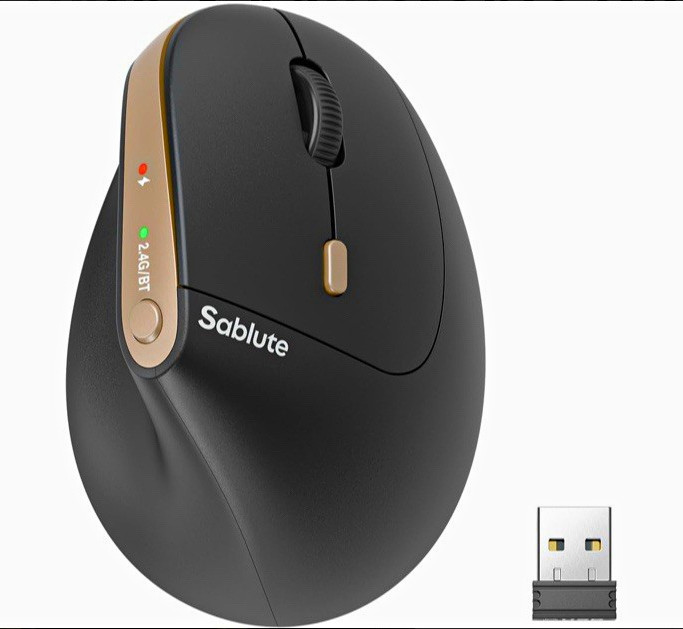 Sablute MAM3 Ergonomic Vertical Wireless/Bluetooth Optical Mouse 2400 DPI Black