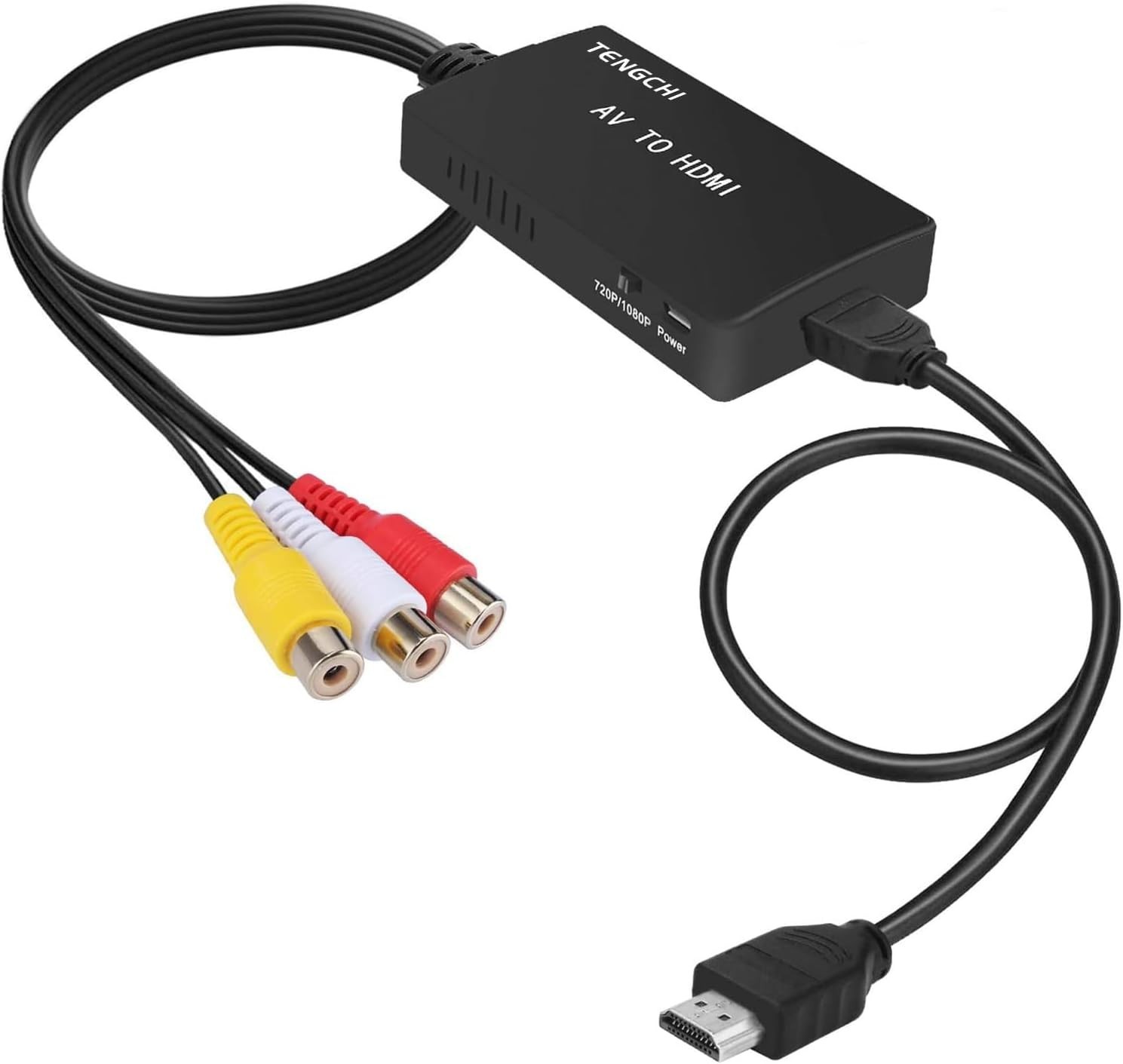 Tengchi RCA to HDMI Converter, Composite Adapter (Pack of 1), Black 