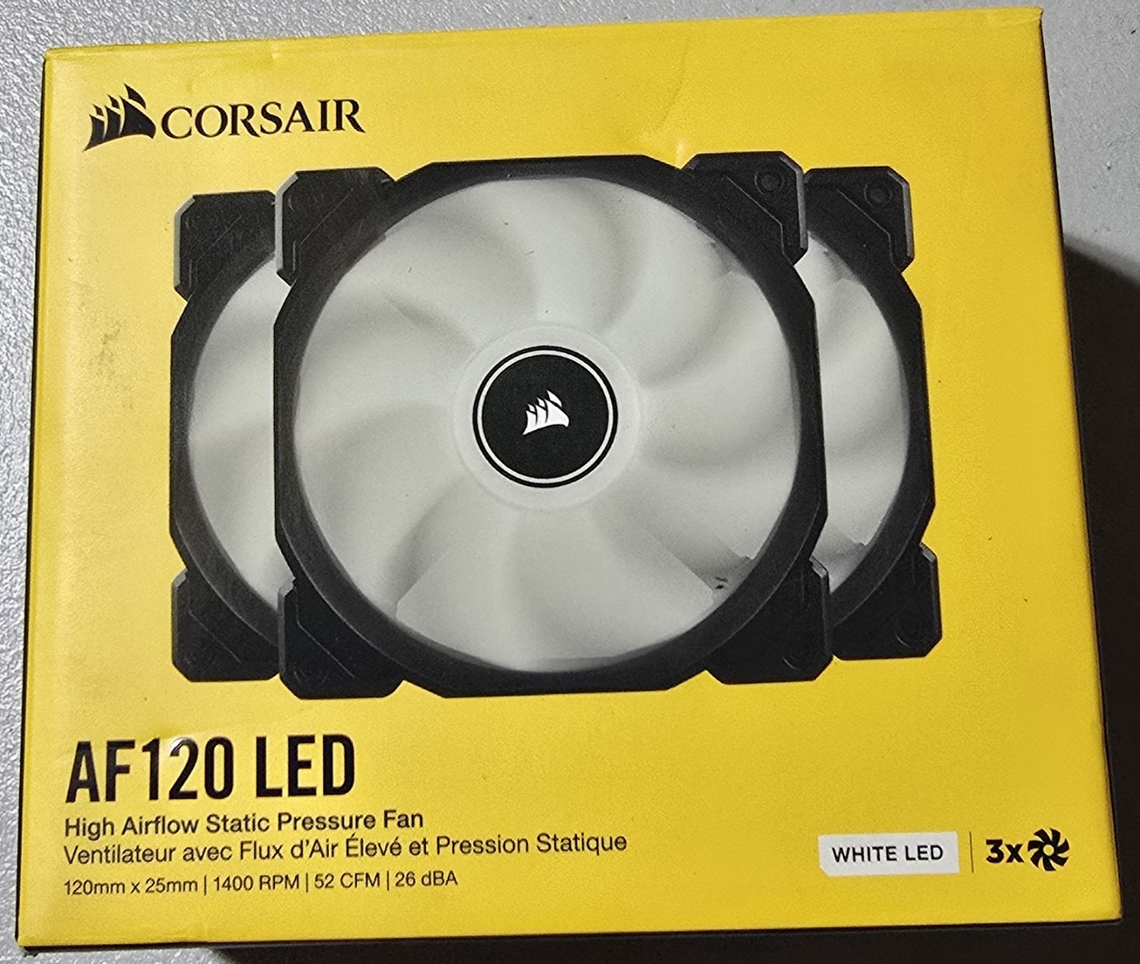 Corsair AF120 LED 120mm Case Fan White LED 3-Pin 12V 1400RPM 52CFM