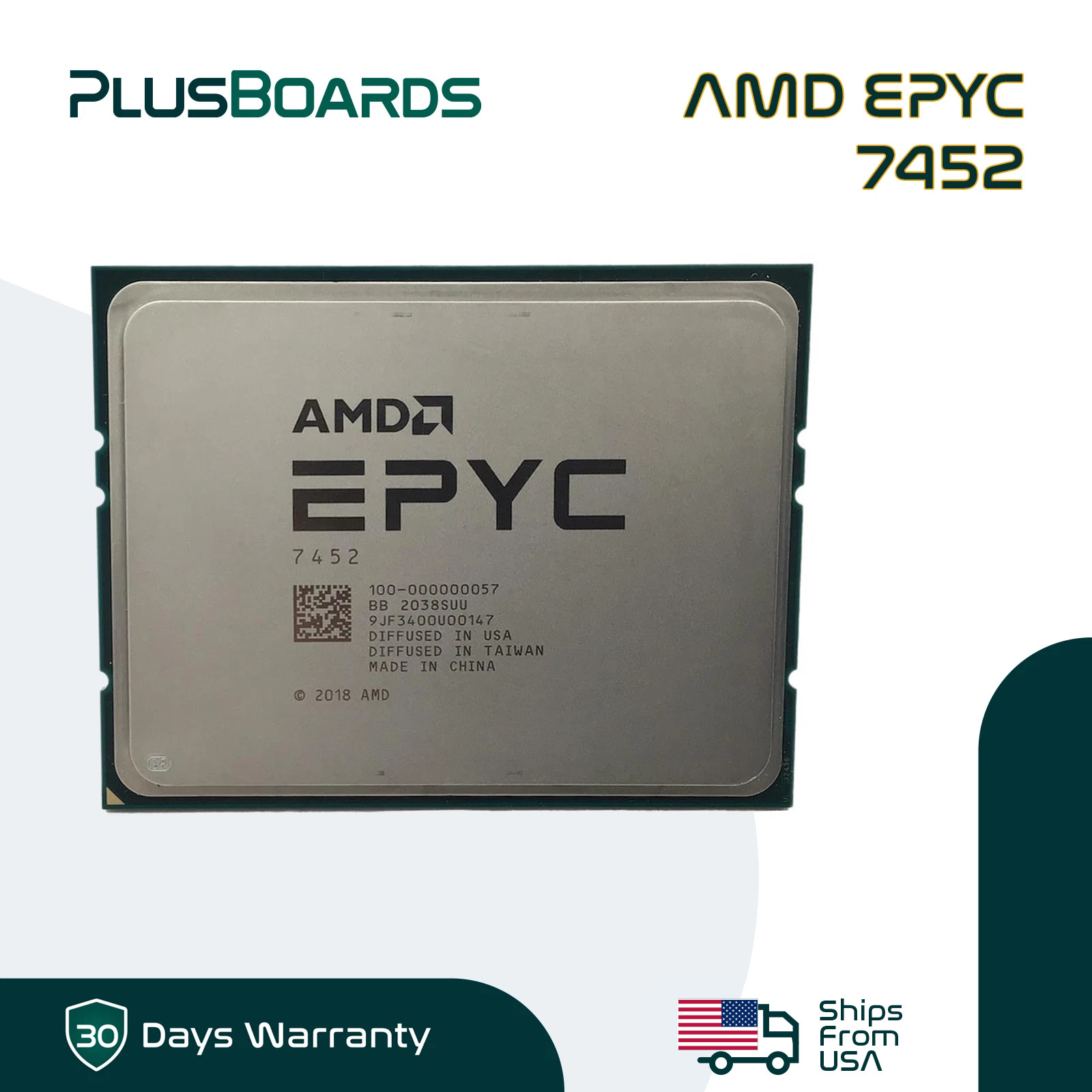AMD EPYC 7452 2.35GHz 32C 155W 128MB SP3 Rome Server CPU Processor Dell locked