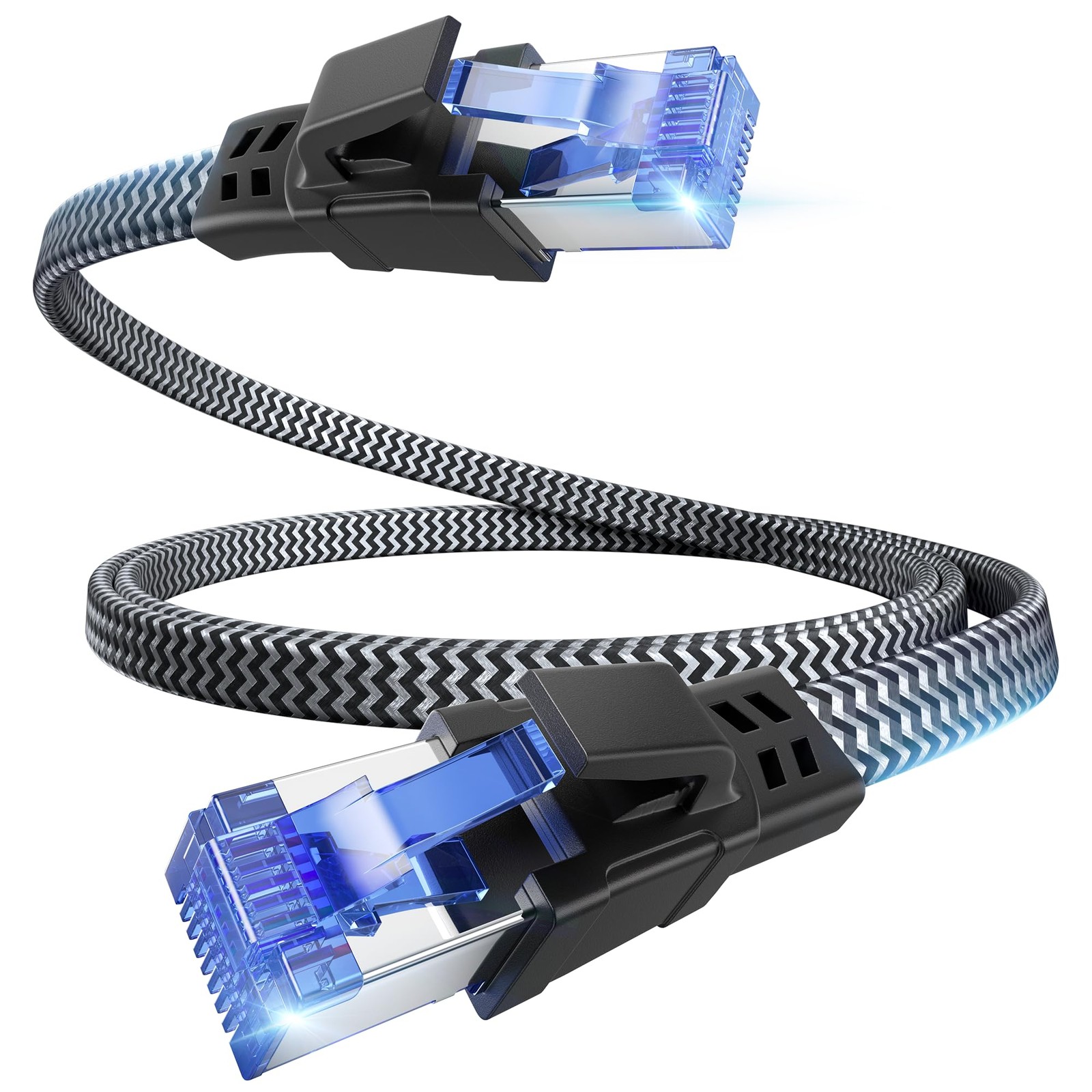 EWIND Cat 8 Ethernet Cable 3FT, Heavy Duty Nylon, 40Gbps 2000MHz, Black/White