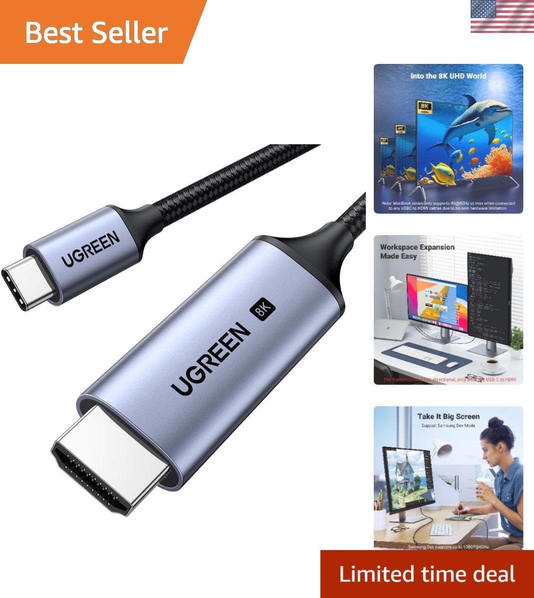High-Speed 8K USB C to HDMI 2.1 Cable, 6.6FT - Perfect for Home Office & Gaming