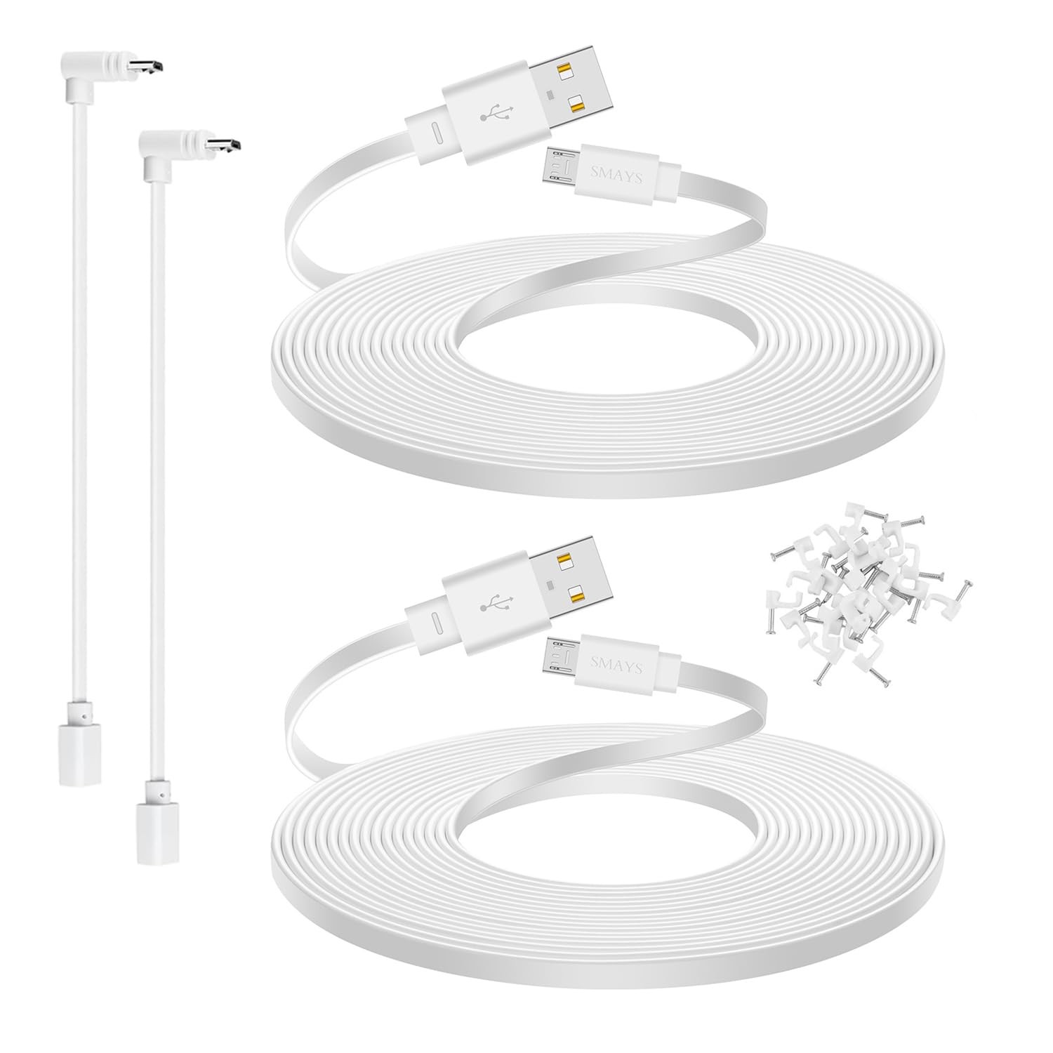Smays 25 ft Micro USB Extension Cable, White, 2 Pack