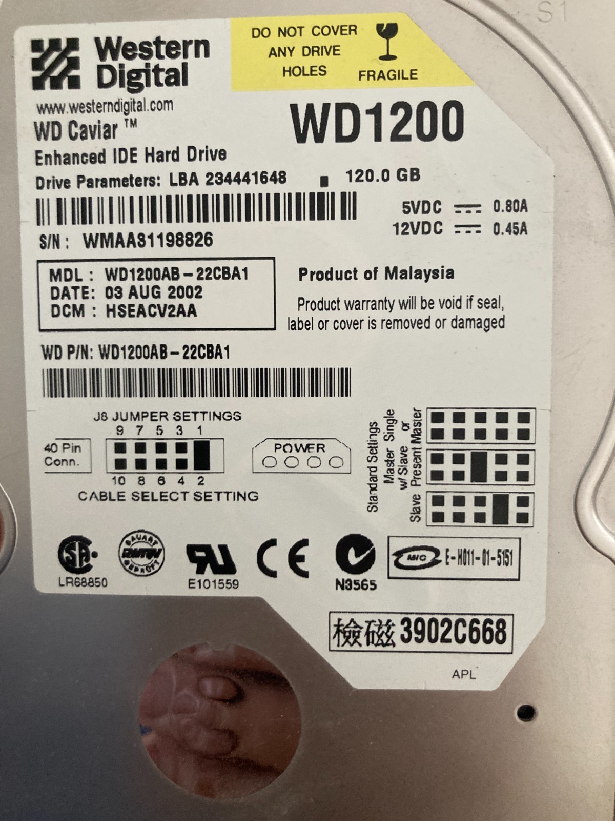 Western Digital WD1200 WD Caviar Enhanced IDE Hard Drive WD1200BB-00CAA0