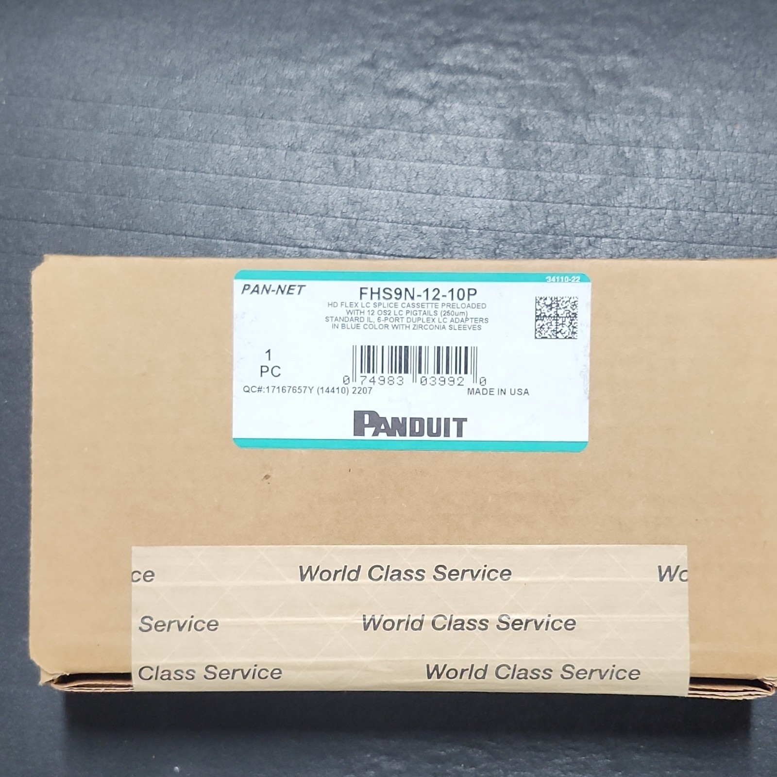Panduit FHS9N-12-10P Fiber Optic Splice Cassette pre-loaded with 12 OS2 pigtails