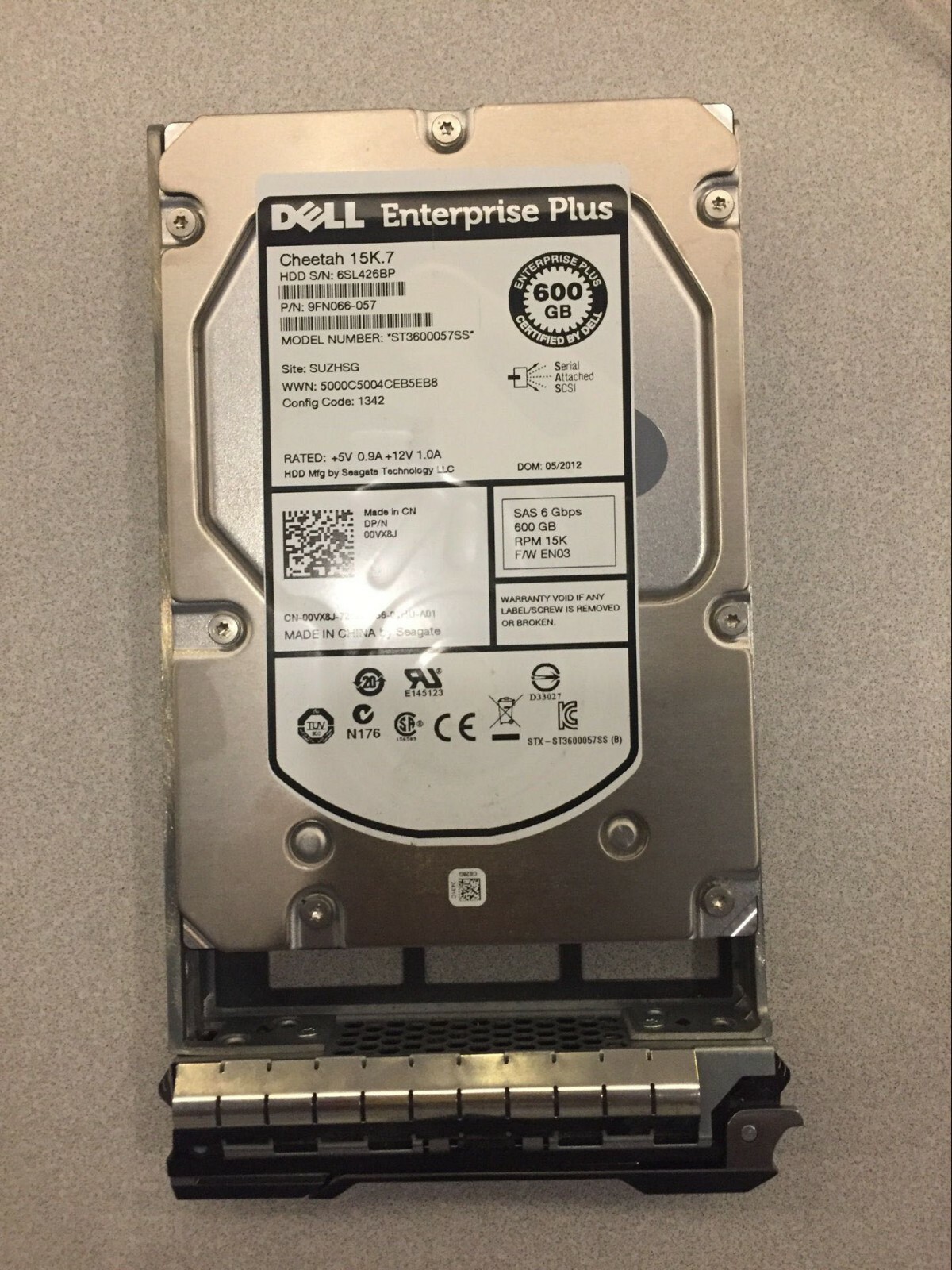 Dell 0VX8J 00VX8J 600GB 6G SAS 15K 3.5in ENT HDD ST3600057SS Hard Disk
