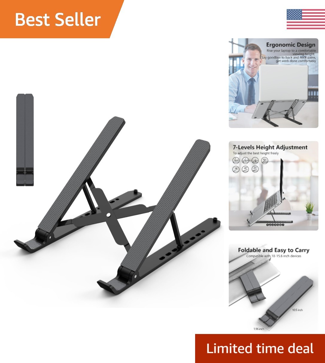 Sturdy Collapsible Laptop Stand -  Black Ergonomic Design for All Laptops