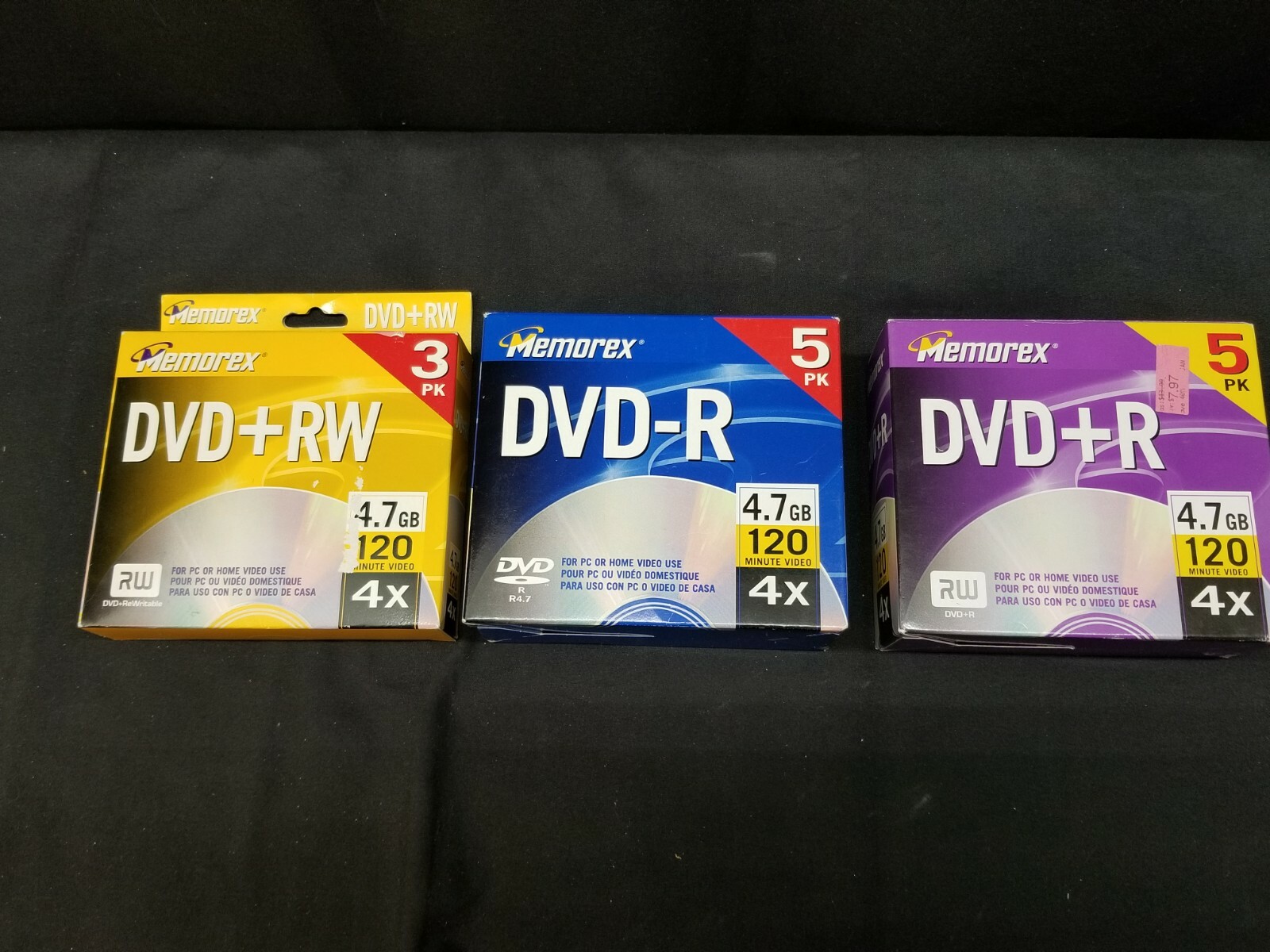 3 Packs ALL NEW Memorex DVD Lot: (1) 3 Pk DVR+RW (2) 5 Pk DVD-R & (3) 5 Pk DVD+R