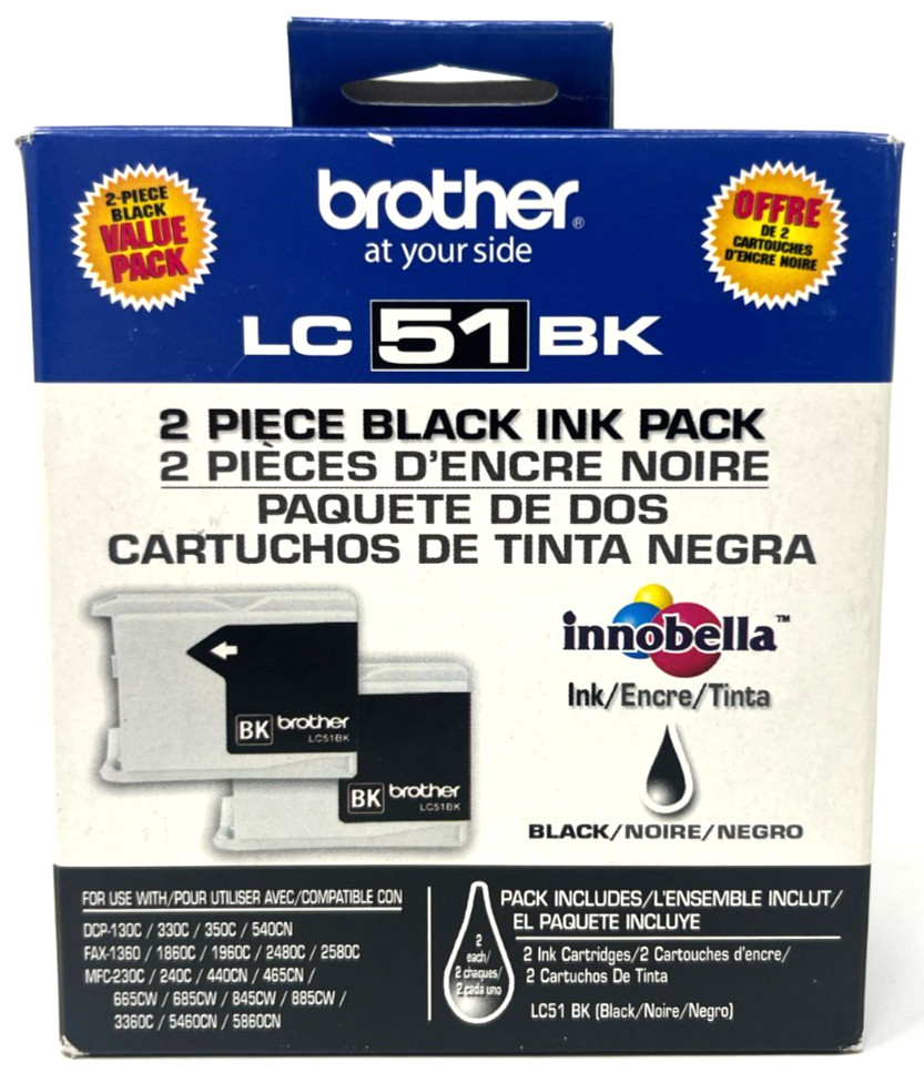 Brother LC 51 Black 2 Piece Black Ink Pack Sealed DCP-130C 330C 350C 540CN FAX