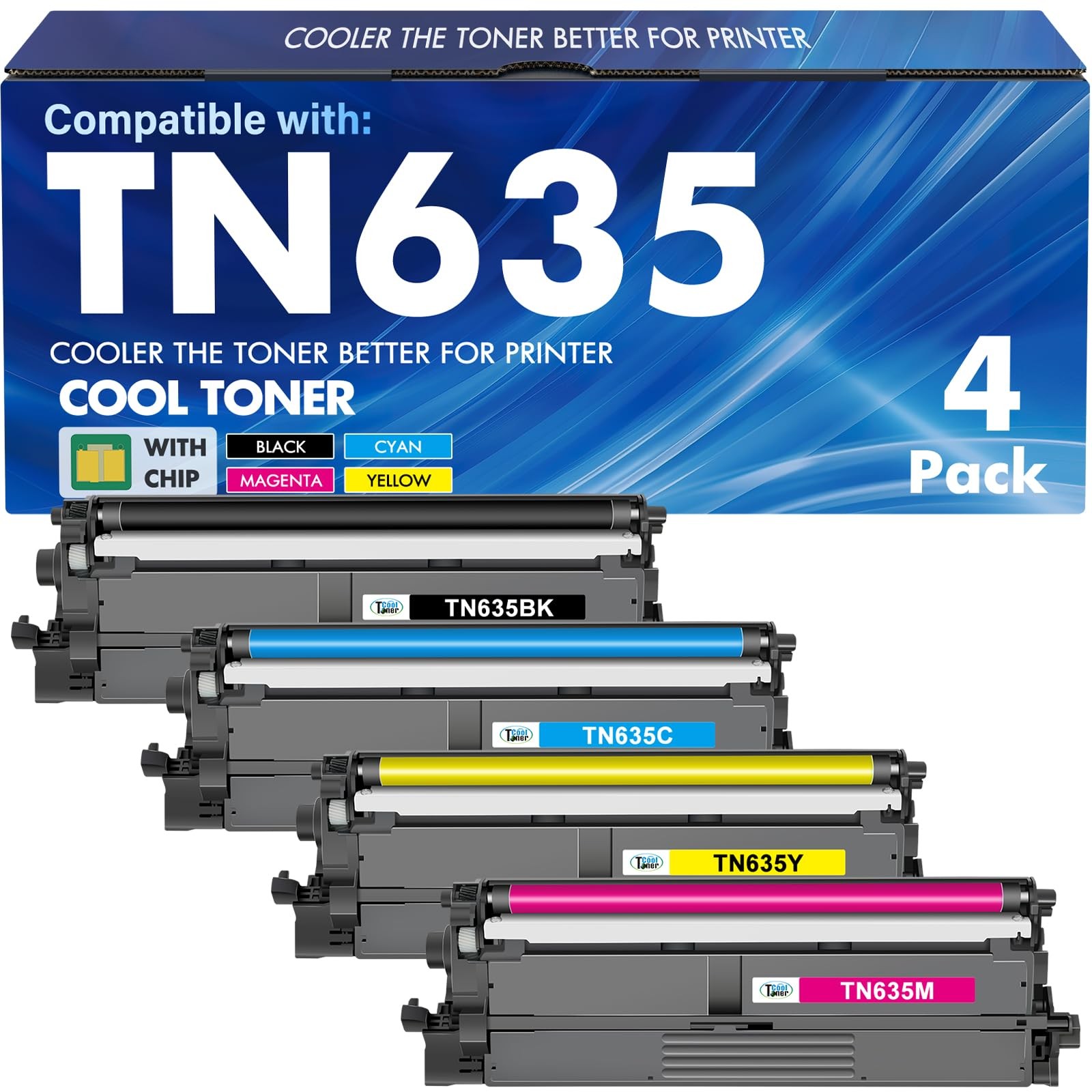 New 4 Pack TN635XL High Yield Toner Cartridges for Brother TN635 TN635XL
