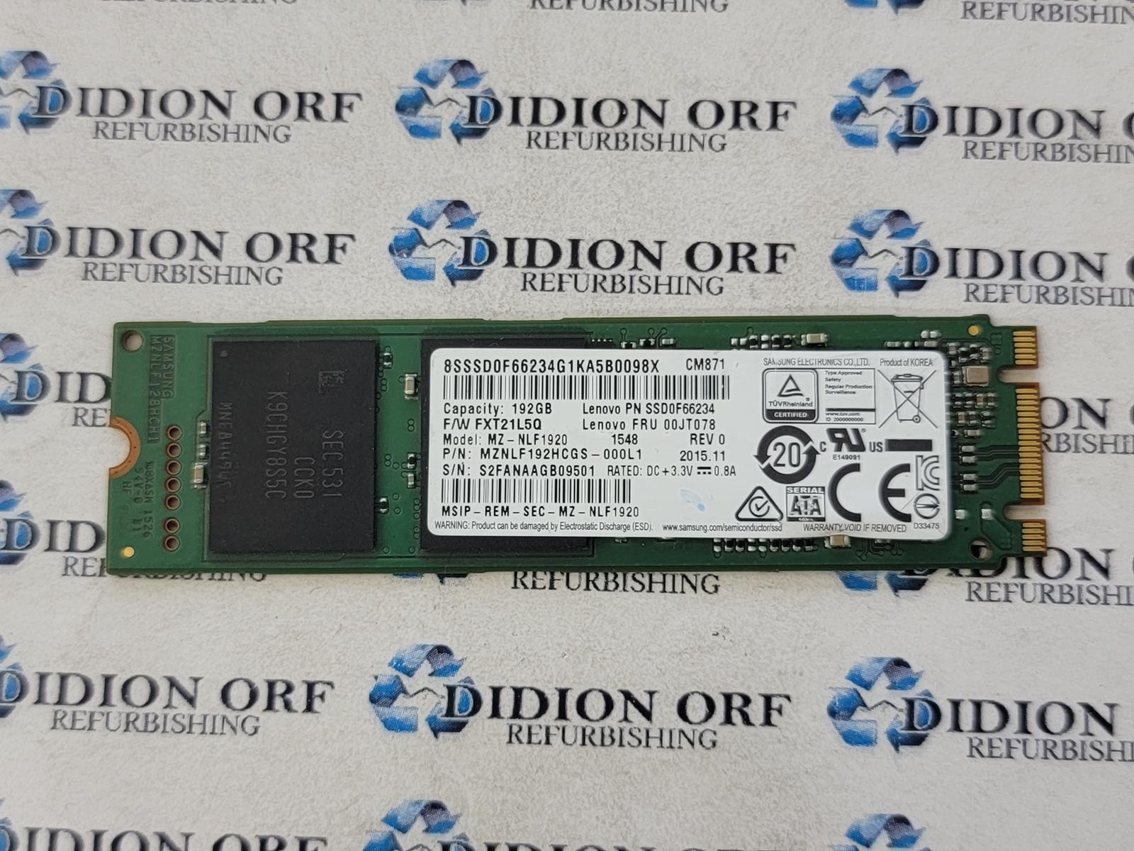 SAMSUNG CM871 192GB M.2 SATA 2280 SSD MZNLF192HCGS-000L1, Grade A+ SKU 15398