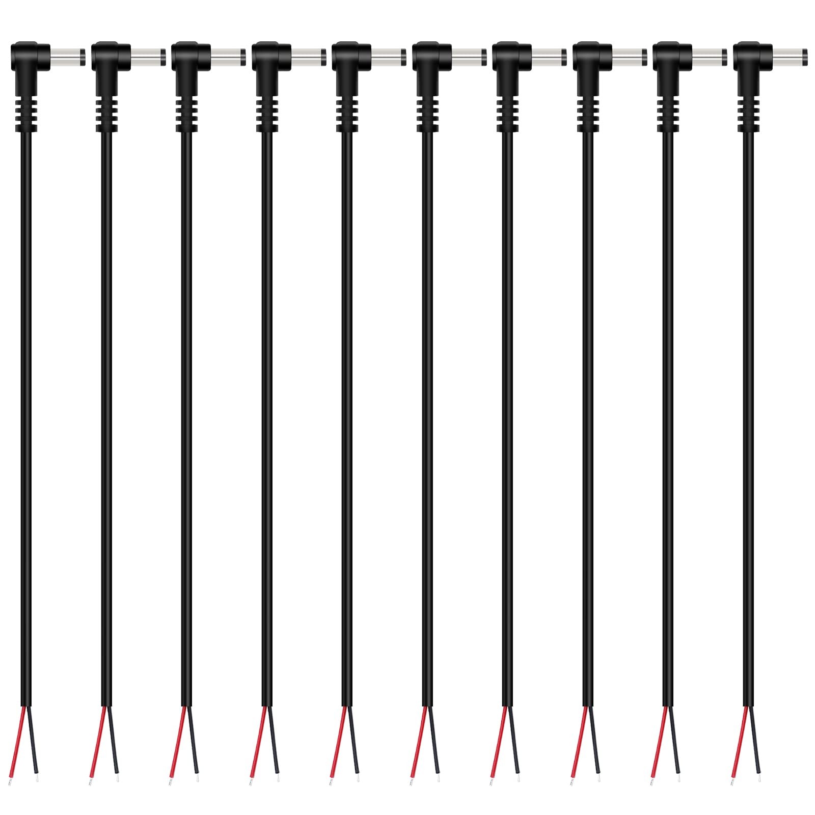 DC Power Pigtail Cable, 10-Pack 5.5mm x 2.5mm 90 Degree Right Angle DC Barrel...