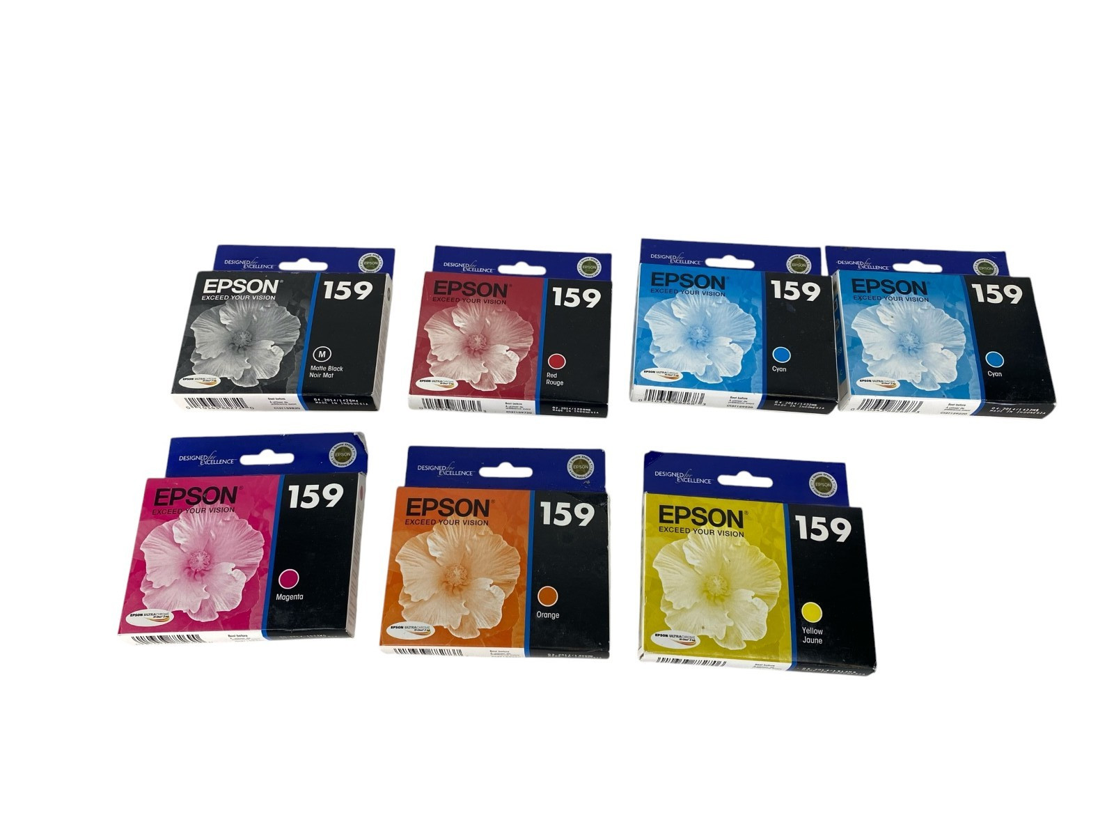 Lot Of 7 Genuine EPSON 159 Ink - Blk /2-C /M/ Y /R/O Sealed NEW