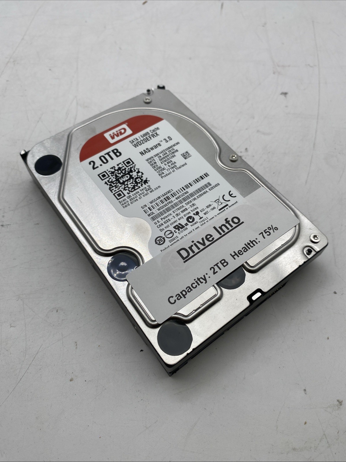 Western Digital WD20EFRX-68EUZN0 2TB NASware 3.0 Hard Drive 3.5" SATA -75%Health
