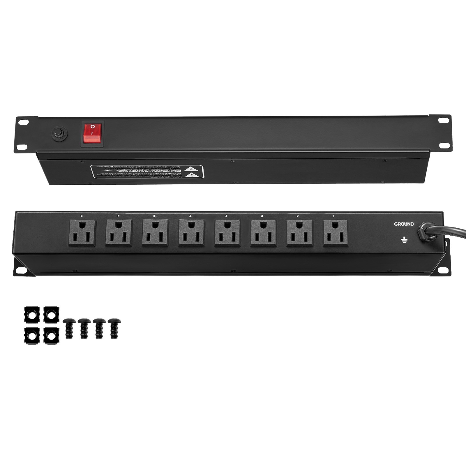 Uimoso 19" 1U PDU 8 Outlets Rack Mount Power Strip Surge Overload Protection