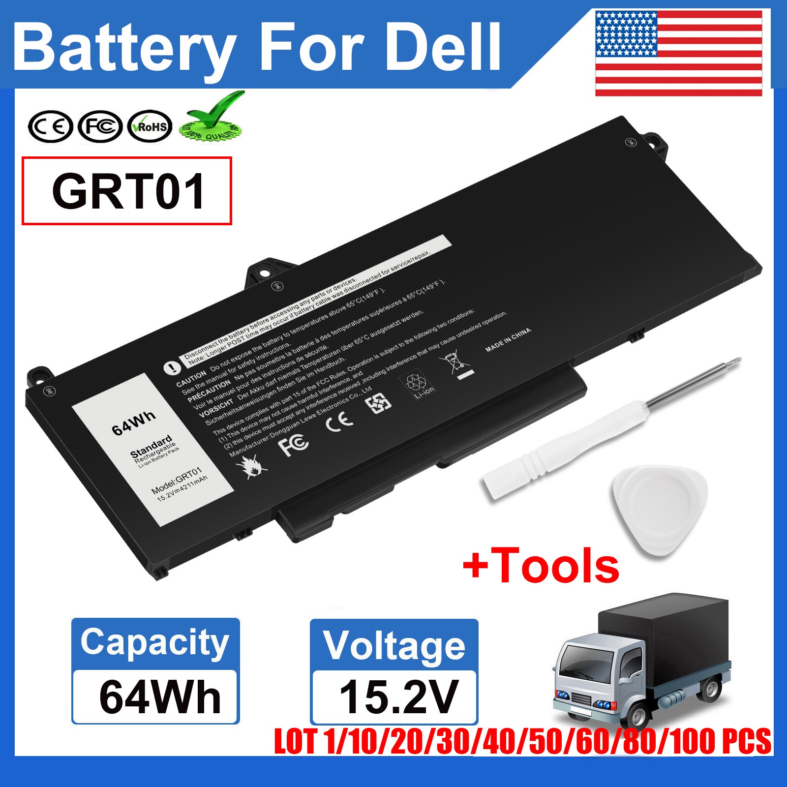 ✅LOT GRT01 Battery For Dell Latitude 5421 5431 5521 5531 Precision 3470 3561 NEW