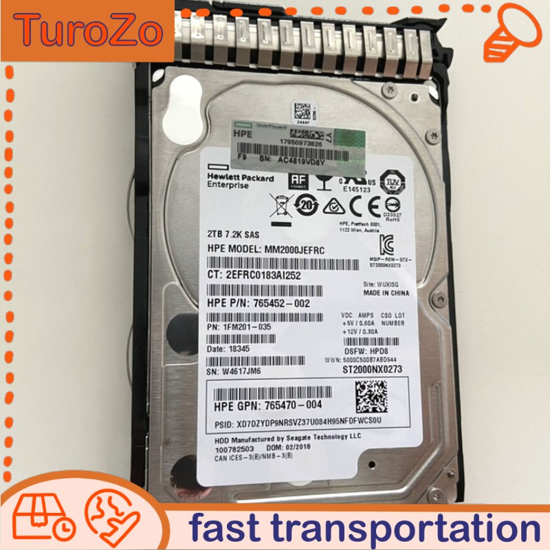 765466-B21 HP 2TB 12G SAS 7.2K RPM 2.5" 512E HDD 765873-001 765452-002