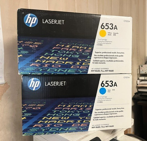 LOT OF 2 GENUINE HP CF321A Cyan & CF322A Yellow  (653A) sealed boxes