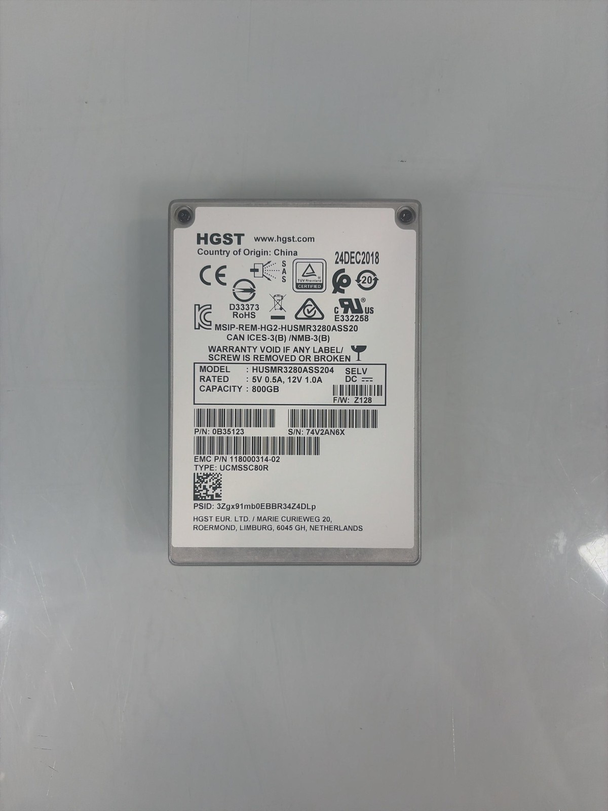 Dell EMC HGST 800GB 2.5' In SSD HUSMR3280ASS204