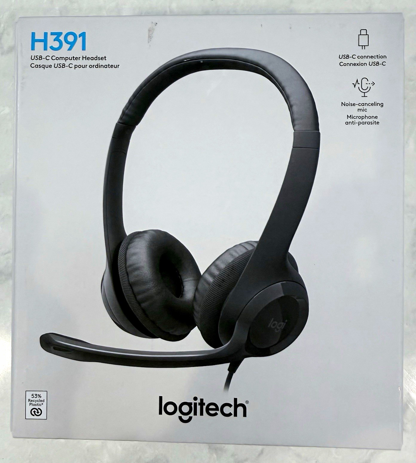 Logitech H391 USB-C Wired Stereo Headset Noise-Cancel Boom Mic Inline Black